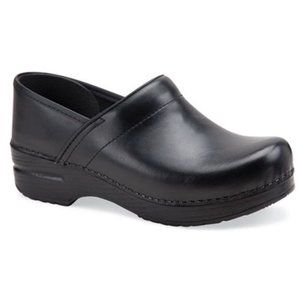 shiny black nursing clogs
